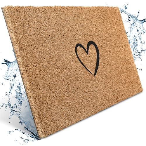 Bodenständig® Fußmatte Kokos [Wetterfest] - extrem robust - Fußabtreter außen - die Kokosmatte Fußmatte außen wetterfest. Fussmatte aussen 40x60 cm - Herz Design