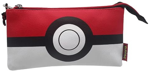 Pokémon- Estuche Triple, Portatodos, 5 Compartimentos, Material Escolar, Estuche, Pokeball, Color Blanco y Rojo, Producto Oficial (CyP Brands)