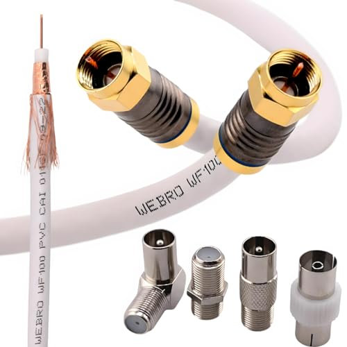 Duncan Duck (1mtr) Coaxial TV Aerial Lead + Satellite Cable + Virgin Media Cable - Male to Male + Male to Female - WF100 All Copper Coaxial Cables - Gold Plated Compression Connectors.