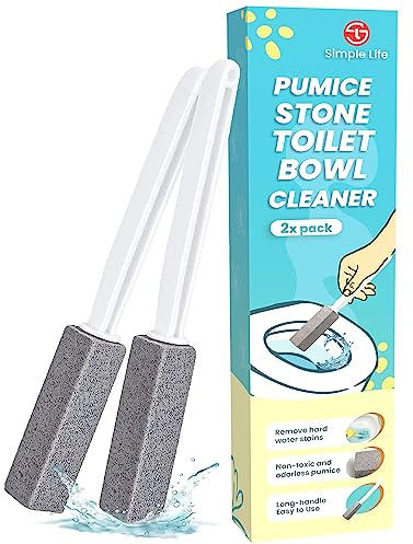 Simple Life Pumice Stone Toilet Bowl Cleaner | Toilet Pumice Stone with Extra Long Handle | Scouring Stick for Toilet Cleaning, Stain Removal on Toilets, Grills, Tiles, Grout & Pools | 2 Pack