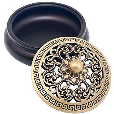 Vusddy Messing Räucherschale mit Deckel - Weihrauchbrenner Vintage Handgefertigter - Räuchergefäß Lotus Incense Burner für Weihrauch, Meditation, Entspannung und Zuhause Dekoration