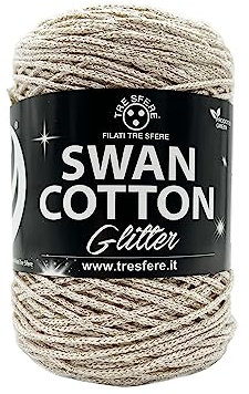 SWAN Cotton Glitter (Panna Oro 06) Yarn for Bags, Hats, Baskets, underplates, Clutches Composition 67% Recycled Cotton 33% Polyester, Spool 250 Grams 250 Meters