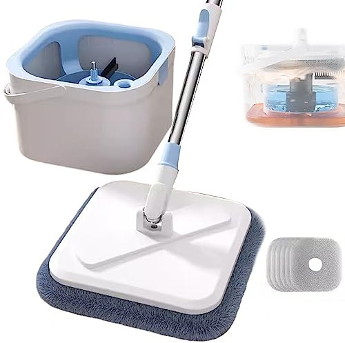 Set Lavapavimenti Piatto e Secchio con Strizzatore - Separa Il Secchio Dell'acqua Sporca e Pulita e Mop Autopulente per Pavimenti Asciutti/bagnati | per Proprietari di Animali Domestici