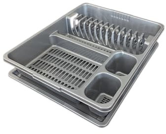 STL Plastic Dish Rack with Drip Tray - 13 Plate Capacity - 5 Color Options - Food-Grade BPA-Free - Kitchen Organizer (Grey)