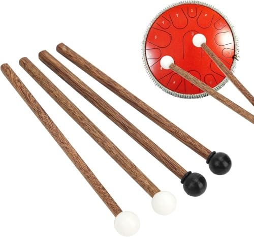 Gummi Schlägel für Stahlzungentrommel 16,5 cm, 4 Stück Xylophon Glockenspiel Schlagzeug Trommelstöcke mit Holzgriff für Kinder