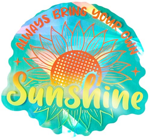 GORGECRAFT 135 x 126mm Large Sunflower Window Decals Rainbow Window Clings Always Bring Your Own Sunshine Print Suncatcher Stickers Laser Prism Film for Glass Sliding Door Prevent Birds Strike