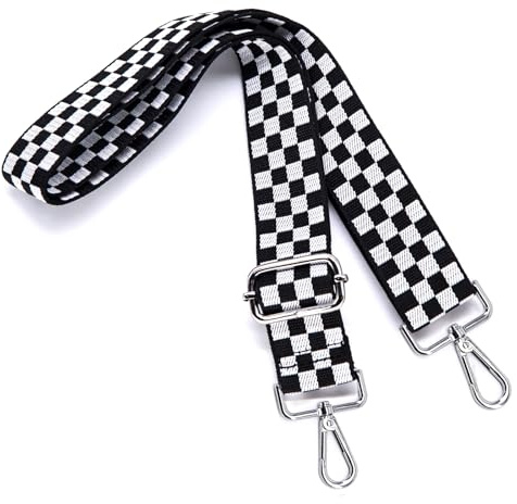 S&loyoe Silver bucklePurse Straps Replacement Crossbody Bag Strap Adjustable Wide Guitar Straps for Handbags 1.5inch (Checkered White Black Silver)