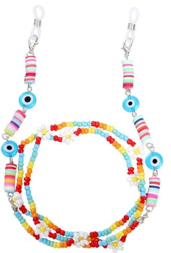 Sonnenbrillenhalter, modisch, lang, dekorativ, bunt, leicht, mit Perlen, Blumenkette, Brillenkette, Einheitsgröße, Perle und Metall, Kein Edelstein