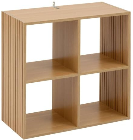 5five - Estantería Tasso de 4 compartimentos - Efecto madera natural - Forma cúbica - Almacenamiento práctico y práctico - Salón, oficina, dormitorio