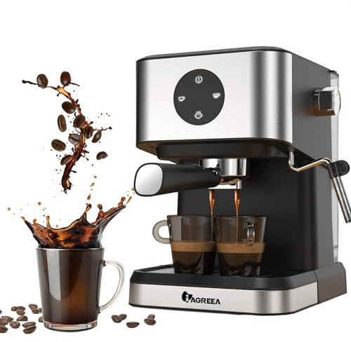 IAGREEA Espressomaschine 20 Bar, Professioneller Espressokocher mit Milchaufschäumer Dampfstab, 1,417.5 g Abnehmbarer Wassertank, Schnelle Erwärmung Halbautomatische Kaffeemaschine für Cappuccino,