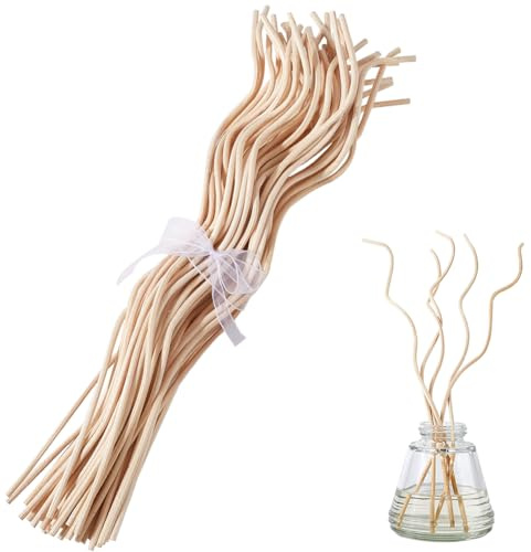 craspire 50 Stück 11 Zoll Weiße Gewellte Rattan-Stäbchen Für Duftdiffusor, Ersatz-Nachfüllstäbchen, Nachfüllstäbchen, Natürlicher Rattanduft, Aromatherapie, Flüchtige Nachfüllung, Aromadiffusor