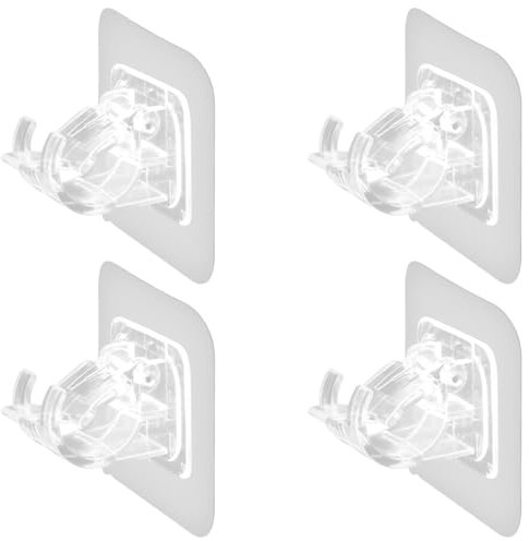 Thyonta 4 PCS Curtain Rod Hooks Curtain Rod Clip Holder Fixer No Hole Punch Sticky Bracket Clip Crossbar Curtain Telescopic Rod Sticky Hooks （Transparent）
