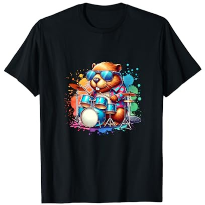 Biber Drummer Nagertrommeln Funny Rock Band T-Shirt