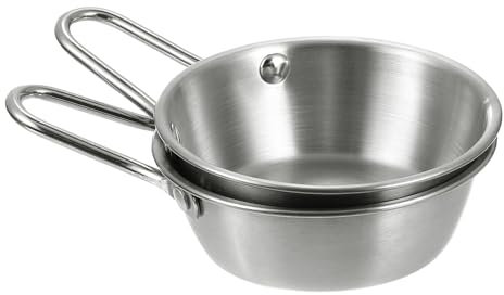 QUARKZMAN 2pz Bicchieri Vino Tradizionali Coreani, 4.13 Pollici Ciotole per Salsa Vino Crudo Acciaio Inossidabile 304 con Manico per Zuppiera Campeggio per Escursionismo, Argento