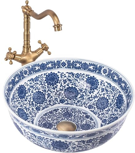 Rea Bella Countertop Washbasin Bathroom Sink 415 x 415 x 165 mm Ceramic (Pattern)
