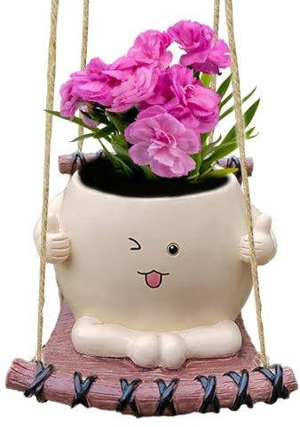 Olla Swing - Planta Swing Indoor con Cabeza de Flor | Maceta de Sonrisa Bonita Estética y Oscilante, Encantadora Maceta Decorativa Interior para Jardín, Jardín, Plantas de Interior (4,3 x