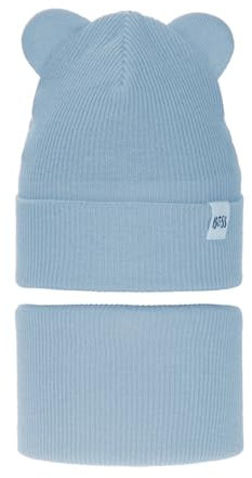 Generisch Set Kinder Mütze Herbstmütze + Loopschal Schlauchschal Mädchen Damen Katzen Ohren Kajra 52-54cm Auswahl Damen für Mädchen Herbstset