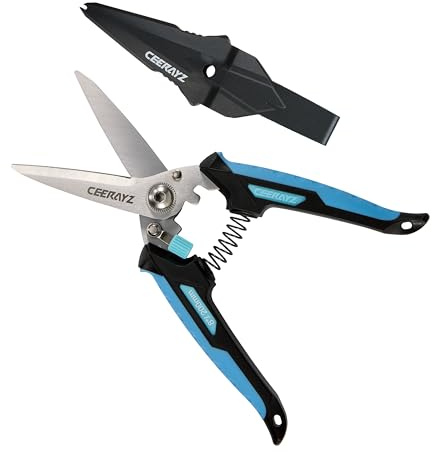 CEERAYZ 200mm Schere, Grow Schere, Gartenschere, Robuste Industriescheren, Vielseitige Scheren für DIY-Projekte, Büro, Produktionslinien und Gartenarbeiten, mit Schutzhülle (Schwarz/Blau)