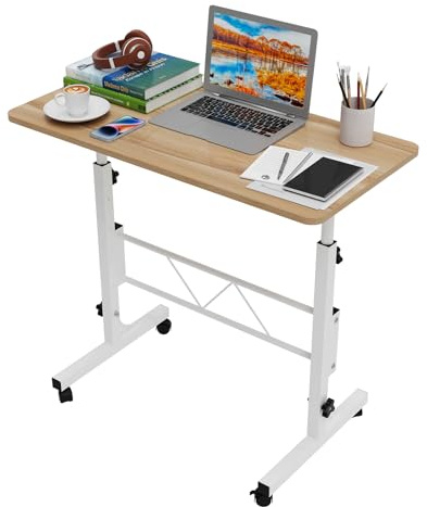 PIPIPOXER 80x40cm Laptoptisch mit Rollen, Laptoptisch Höhenverstellbarer 69-110 cm, Computertisch Mobiler Stehtisch Überbett-Tisch 360 Drehbaren Tischplatte, Beistelltisch fürs Sofa, Holz