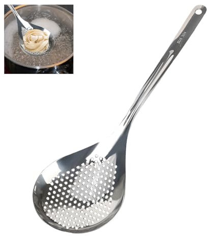 Trendecor Schaumlöffel Edelstahl, Schaumkelle 35.4x10.8cm Küchenhelfer Metall Abschäumerlöffel Schaumkelle mit Langer Griff Ergonomischer Langer Griff Abseihlöffel für Gemüse Nudeln