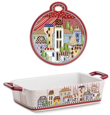 EGAN set Pirofila da forno Paese Mio colore Rosso 24,5×13 cm con sottopentola Paese Mio Rosso 17 x 19 cm