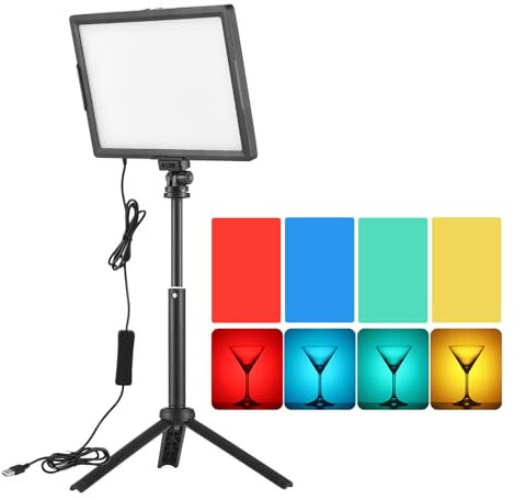 Andoer Lampe vidéo LED, 15 W, lumière vidéo 3000 K à 6500 K à intensité variable avec trépied, support, éclairage de conférence pour streaming en direct, enregistrement vidéo, réunions en ligne,