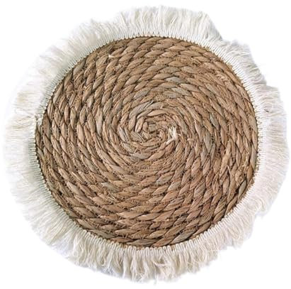 CvbGNJm Woven Placemats，Placemats Woven Placemats 25/30/35cm Round Placemats Hand-Woven With Tassels Placemats Water Hyacinth Placemats, Braided Wicker Table Mats for Dining Table(30cm)