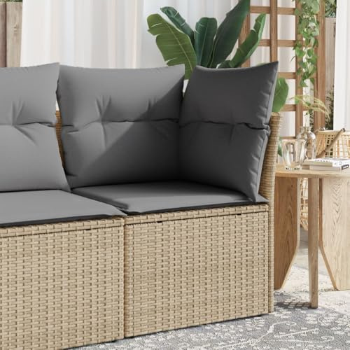 Festnight Divano Esterno, con Contenitore, Divanetto da Esterno, Sedia Giardino Senza Braccioli con Cuscini in Polyrattan Beige