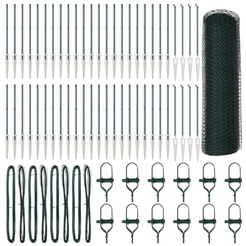 vidaXL Zaun mit Pfosten Grün 0,4 x 100 m PVC-beschichteter Stahl, Garten- und Terrassenteiler, robuster Zaun für draußen, perfekte Lösung für sichere Grenzen
