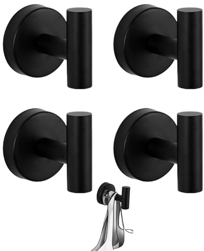 4 ganchos de ventosa de baño con ventosas, ganchos de rosca para toallas (negro)