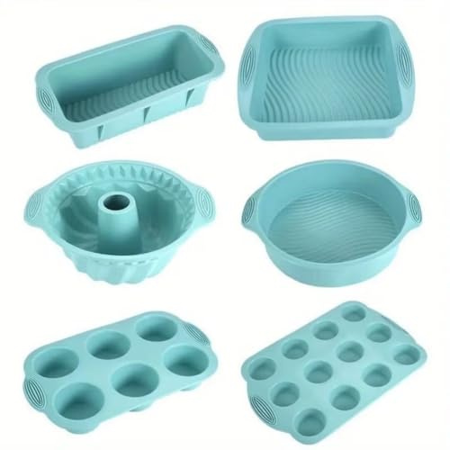 Wallniture 6 in 1 Silicone Baking Pan Tin Plate Oven Mold Kits, Heat Resistant Baking Pan Supplies, Mold Toolkit for Cake, Pancakes, Cream, Cupcakes, Breads, Muffins, and Oven Utensils