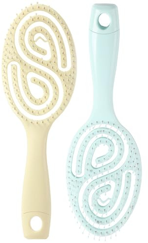2 Pcs Detangling Hair Brush, Detangle Brush with Flexible Soft Bristles for Women Men, No-Tangle Hairbrush for Curly, Straight, Wet & Dry Hair - Easily Through Tangles Head Massaging (Green+Yellow)