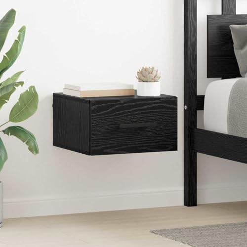 Comodino in legno di quercia nera, 35 x 35 x 20 cm, design montato a parete con cassetto, spazio compatto per camera da letto, mobile moderno