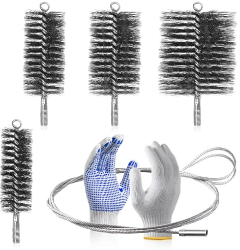 5 Stück Ofenrohrbürste Set, 30/50/80/150 mm Kaminbürste mit 1m Schubstange, Kaminbürste, Heizkesselbürste, Kaminrohr Reinigungsbürste, für Schornstein Kamin Ofenrohr Rauchrohr Reinigung