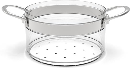 Belissam – Panier Vapeur Verre Borosilicate Ø20 cm (H11 cm) – Cuisson Saine Sans PTFE ni PFAS – Transparent avec Poignées Inox – Compatible Gaz & Électrique (Induction avec Disque MC60090)