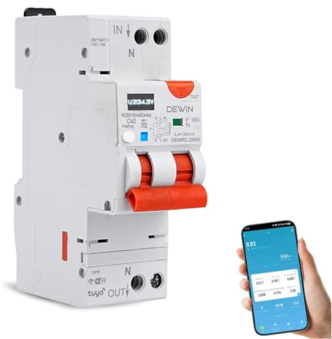 DEWIN FI-Schutzschalter mit Automatische Wiedereinschaltung, Automatischer Wiedereinschaltvorrichtung 1P+N 40A 30mA Fehlerstromschutzschalter Smart Leitungsschutzschalter mit WIFI AC 230V Typ A