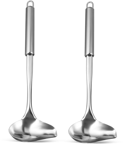Toyvian 2 piezas Cucharas para Servir Salsa de Acero Inoxidable con Vertedor y Mango Ergonómico Cucharas para Salsas y Sopas para Cocina Profesional y Hogar