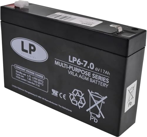 LP Batteries LP6-7 6V 7Ah Sealed Lead Acid Battery – AGM VRLA Maintenance Free Rechargeable Backup for Control Equipment (T1 Terminal)