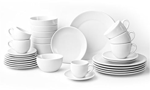 Bayt Service de Table 30 Pièces - Porcelaine Premium - Set pour 6 Personnes - Assiettes Plates, Creuses & à Dessert - Design Blanc Moderne - Résistant au Lave-Vaisselle et Micro-Ondes