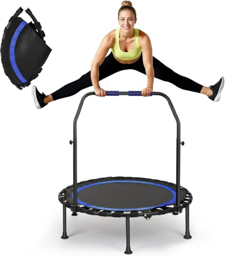 FitnessTrampolin 101cm,Faltbar Mini-Rebounder,200kg Tragkraft,Leise für Innenbereich, Verstellbarer Schaumstoffgriff (Blau)