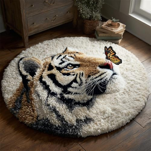 Kitquiver Tier Knüpfen Set Tiger Und Schmetterling Knüpfset Für Erwachsene，Sticksets，Diy-Teppich-Handarbeit Für Heimdekoration 80x80cm