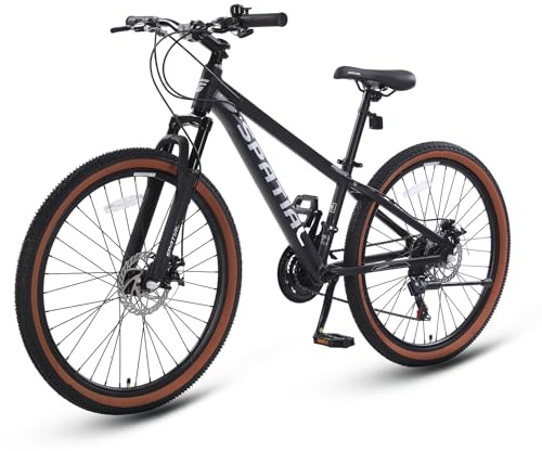 SPATIAL Mountainbike, 24/26/27,5/29 Zoll, Outdoor-Fahrrad, 21/8 Gänge, Aluminiumrahmen | Doppelscheibenbremsen, Verstellbarer ergonomischer Sattel für Männer, Frauen (Schwarz, 26 Zoll)