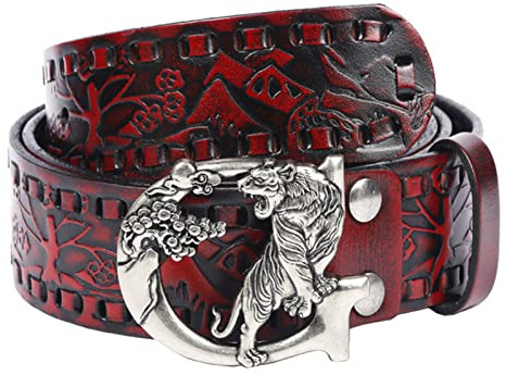 Unisex Nitbälte I Punkläder, Silverfärgat 3D-tigerbälte Med Retrogravyr, Handgjort Spänne, Nit For Jeans, Byxor, Gotiskt(Red,110cm/waist:36~38)