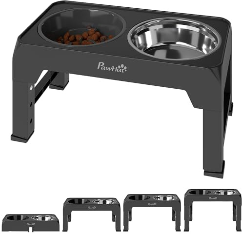 PawHut Raised Dog Bowl Foldable Elevated Slow Feeder for Large Breeds Black | Stainless Steel Feeder, 4 Adjustable Heights, Pet Feeding Station, Elevated Dog Bowls