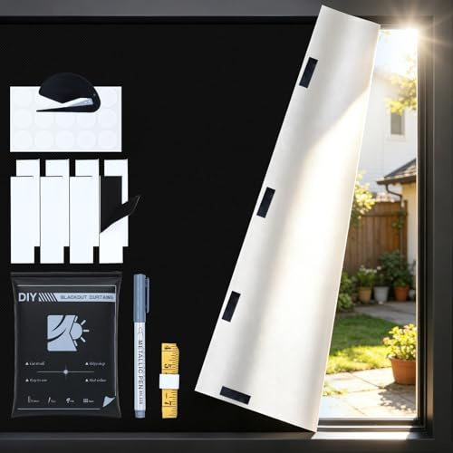 Fenster Verdunkelung Lichtabschirmend mit Klett Verdunkelungsrollo ohne Bohren Innen Sonnenschutz Abdunkeln, Fenster abdunkeln 100% Blackout, zuschneidbar für Dachfenster, Reise & Zuhause,145x300cm