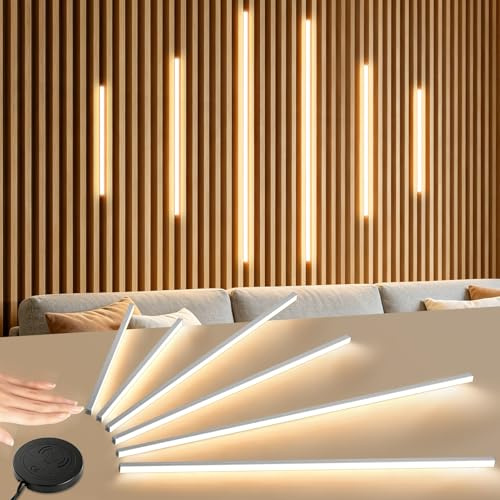 Keleef LED-akustiska paneler, belysning med touch-dimmer, LED-list för akustiska paneler, indirekt ljus för vardagsrum, kontor, 3-i-1-set (40/60/90 cm), CRI≥80, 3 000 K varm vit