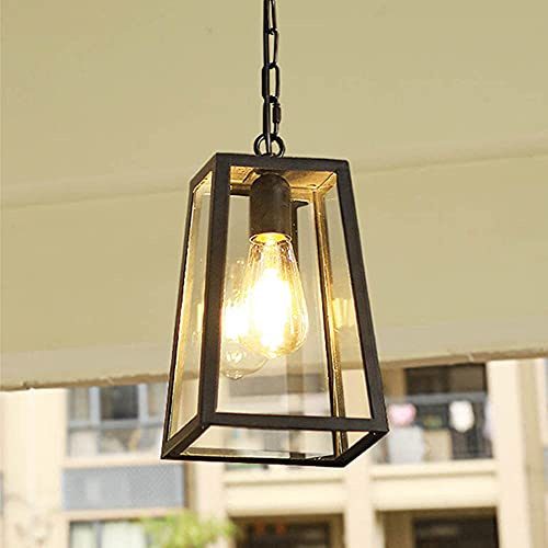 Mengjay Trade Vintage Lampadari Per Esterni/Interni E27 Nero Impermeabile Pendant Light Paralume In metallo In Vetro Corridoio Balcone Gazebo Illuminazione
