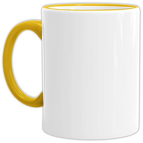 Tassendruck Bastel-Tassen ohne Druck zum Bemalen aus Hochwertiger Keramik Einzeln oder im Set/Mug/Cup/Becher/Pott - Rand & Henkel Gelb 1 Stück