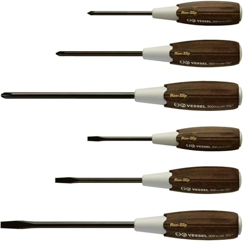 VESSEL Wood-Compo Non-Slip Handle Screwdriver Made in Japan by VESSEL (6PCS Set 3006CS)