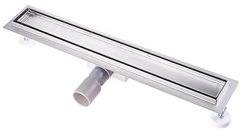 Finmrys Caniveau de Douche en Acier Inox Italienne Siphon Sol d'évacuation à Carreler pour Salle de Bain-80cm